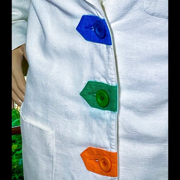 ▪️VTG▪️HARVE BENARD▪️1980's White Color Block Paneled Linen Blazer Jacket - Picture 5 of 10